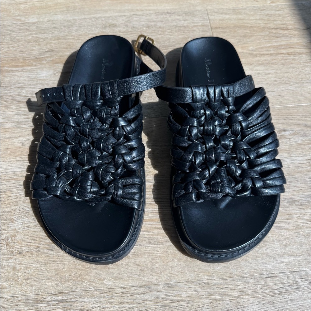 Massimo Dutti Black Woven Sandals
